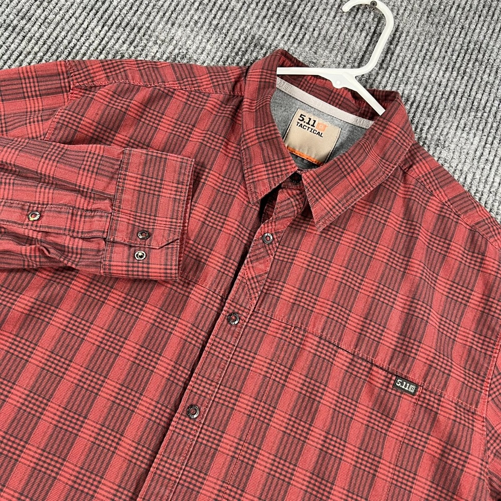 5.11 Tactical Shirt Mens XL Extra Large Red Plaid Long Sleeve Snap Up Outdoor